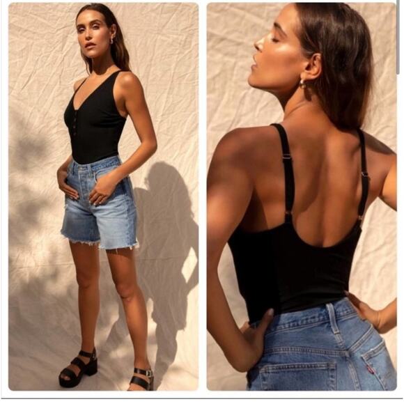 Free People Tops - FREE PEOPLE Larissa Black Bodysuit size Medium ribbed knit